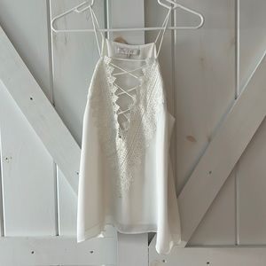 White lace up tank top
